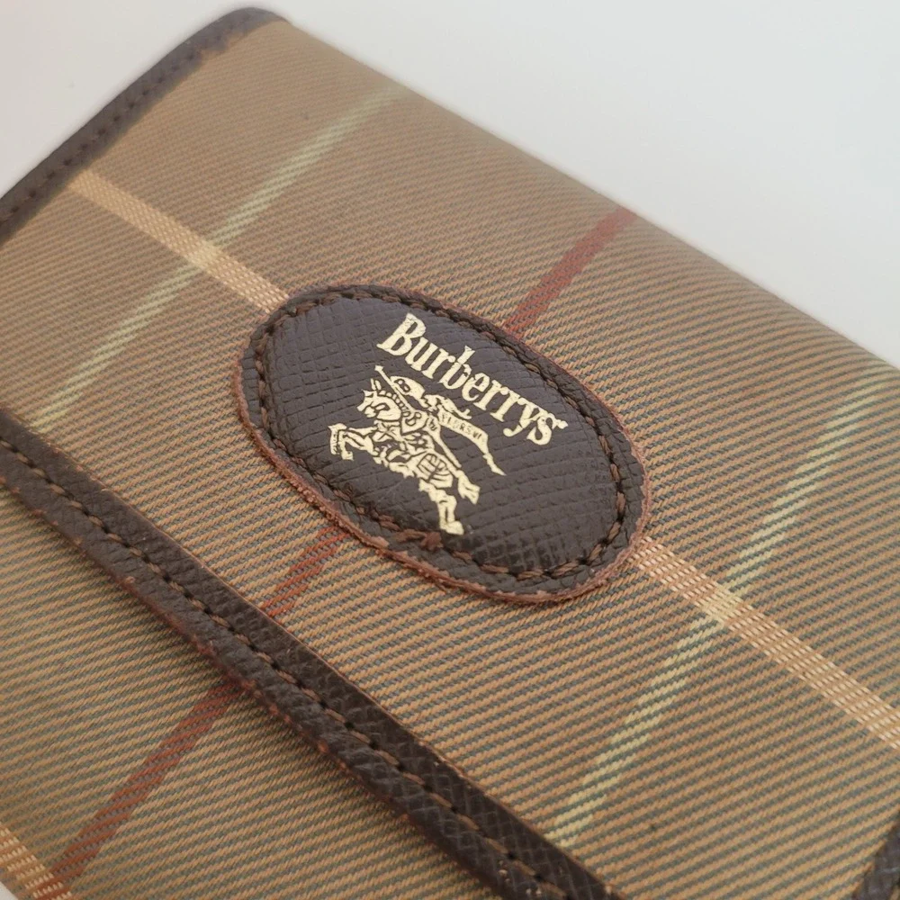 Vintage‎ Burberrys London Nova Check Card Holder Coin Purse Brown Leather Wallet